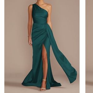 GALINA SIGNATURE one-shoulder stretch satin bridesmaid dress